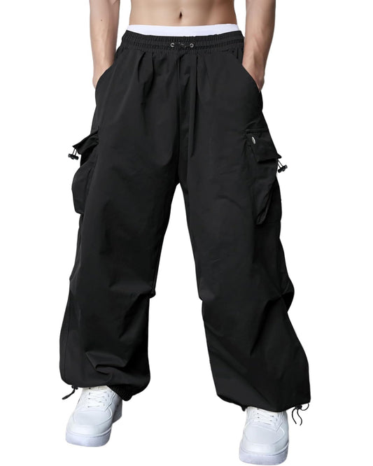 Susclude Parachute Cargo Pants for Men Wide Leg Baggy Sweatpants Casual Black Cargo Pants with Pocket