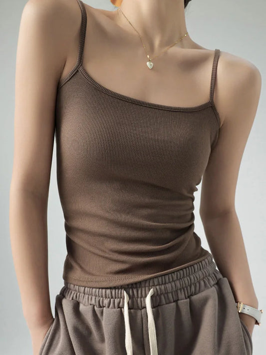 Women's Summer Basic Sleeveless Tank Top Spaghetti Strap Slim Fit Stretch Knitted Solid Color Camisole