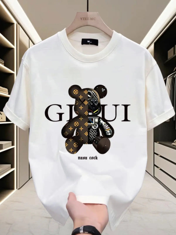2026 New Men's Summer Versatile Trendy Loose Fit 100% Pure Cotton Printed Casual Comfortable Versatile T-Shirt