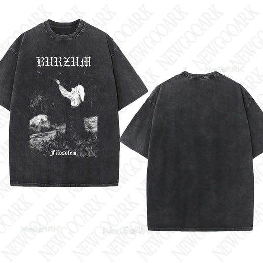 Metal washed T-Shirts Burzum Heavy Graphic Gifts Mens Women T Shirts Vintage Streetwear Tees Short Sleeve