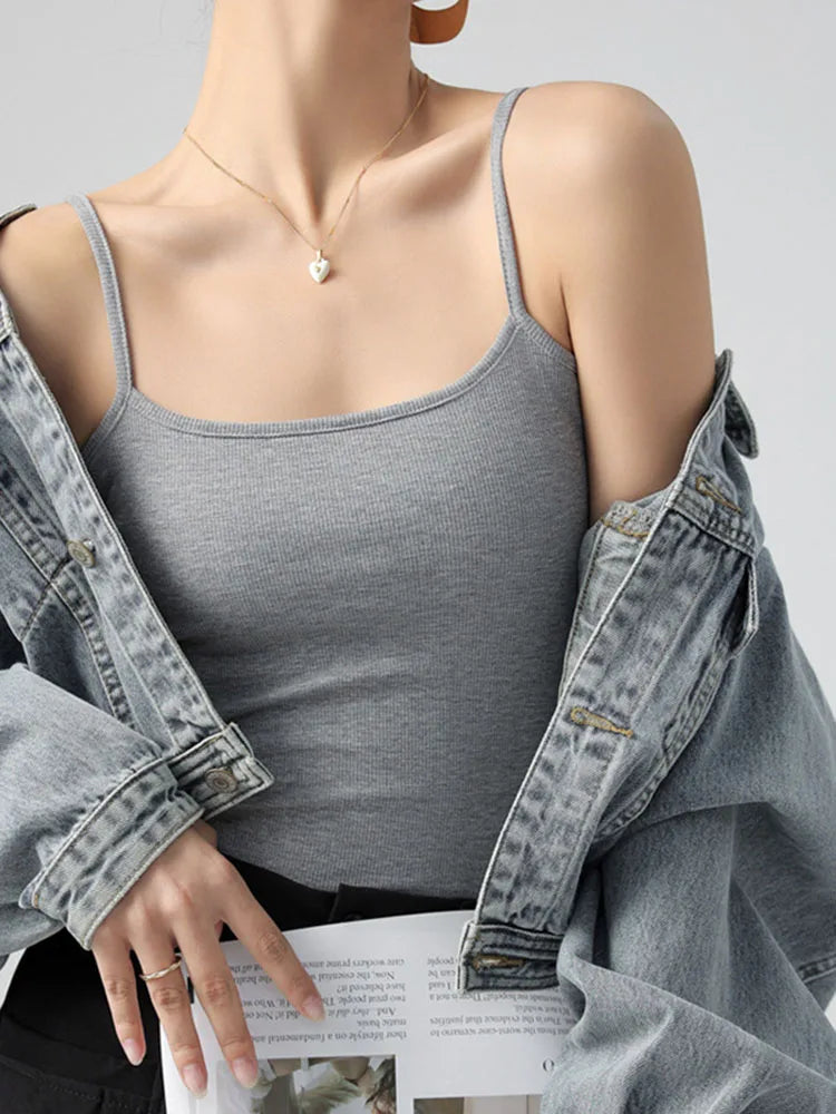 Women's Summer Basic Sleeveless Tank Top Spaghetti Strap Slim Fit Stretch Knitted Solid Color Camisole